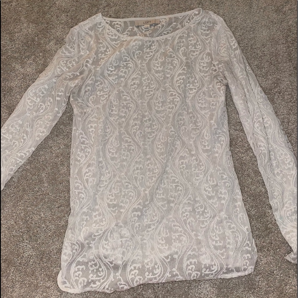 Loft off white floral long sleeve shirt